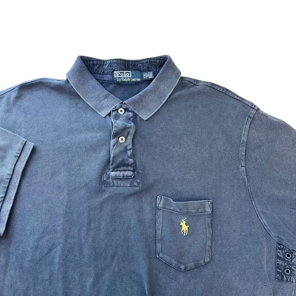 Vintage Polo Ralph Lauren Custom Fit Blue Polo Shirt Chest Pocket Men's Size XXL - Picture 1 of 7